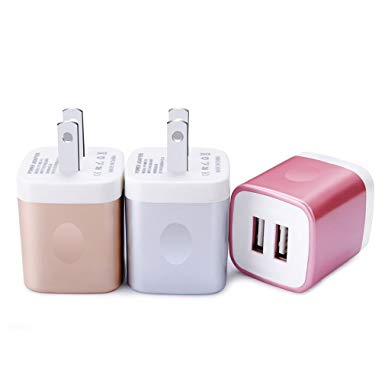 USB Wall Charger, FiveBox 3-Pack Double Wall Charger Adapter USB Plug 2.1A Charger Cube iPad Base Charging Block Charger Brick Phone Box for iPhone X/8/7/6/6s Plus, 5S 5 5C SE, Samsung Galaxy S9 S8 S7