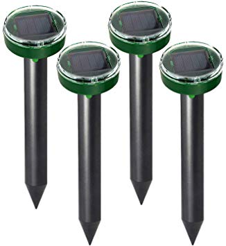 Evolv Solar Powered Mole Repellent (4 Pack) Gopher Repellent Vole Repellent Sonic Pest Rodent Control Spikes for Yard
