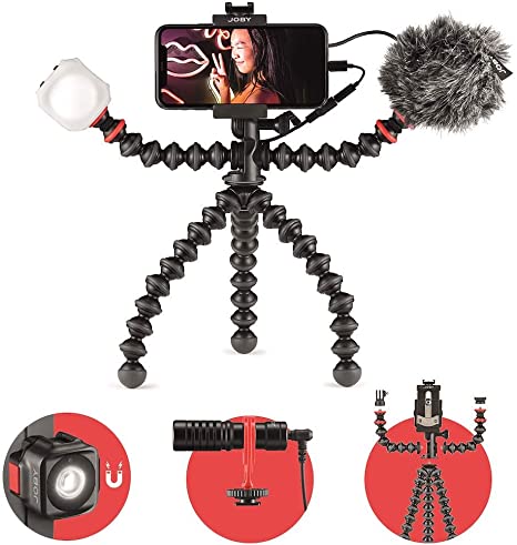 JOBY GorillaPod Mobile Vlogging Kit (Smartphone Rig, Wavo Mobile Mic, Beamo Mini LED Light) Flexible Tripod, Phone Holder, Microphone, Light, Vlogger, IRL, Youtuber, Mobile, Content Creator