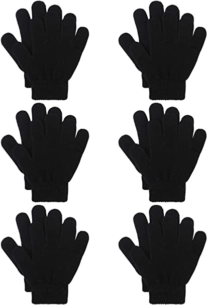 Cooraby 6 Pairs Kids Knitted Magic Gloves Teens Warm Winter Stretchy Full Fingers Gloves