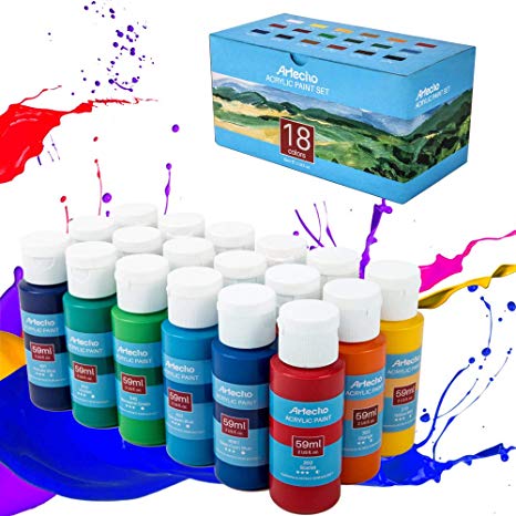 Acrylic Paint Acrylic Paint Set for Art, 18 Color 2 Oz Basic Acrylic Paint Supplies for Wood, Fabric, Crafts, Canvas, Leather&Stone