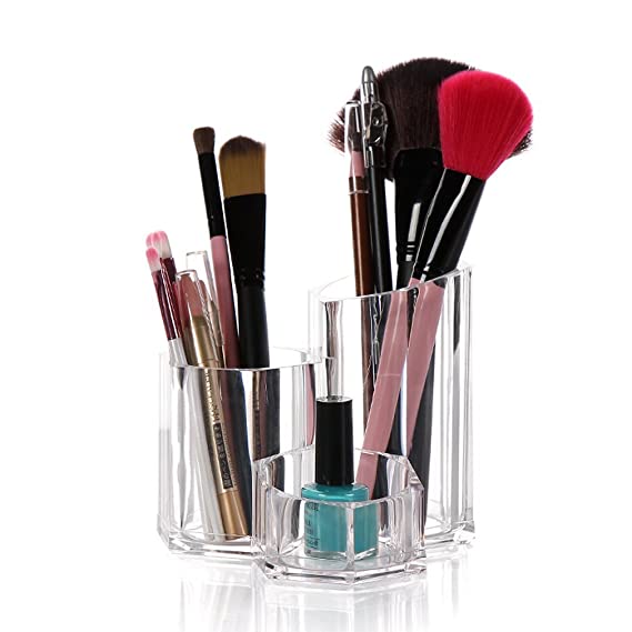 Cq acrylic Clear Makeup Brush Holder Organizer, 3 Slot Acrylic Cosmetics Brushes Storage Solution