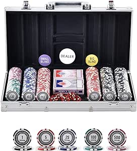 VEVOR Poker Chip Set, 300-Piece Poker Set, Complete Poker Playing Game Set with Aluminum Carrying Case, 11.5 Gram Casino Chips, Cards, Buttons and Dices, for Texas Hold'em, Blackjack, Gambling