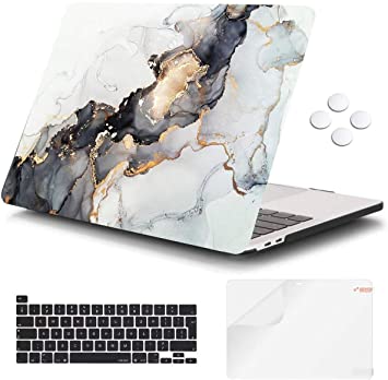 Macbook Pro 13 inch Case 2020 Release A2338 M1 A2251 A2289, iCasso Plastic Hard Shell Case Protective Cover & Keyboard Cover Only Compatible New Macbook Pro 13 inch with Touch Bar - Gray Ink Marble