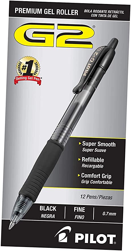 PILOT G2 Premium Refillable & Retractable Rolling Ball Gel Pens, Fine Point, Black Ink, 12 Count (31020)