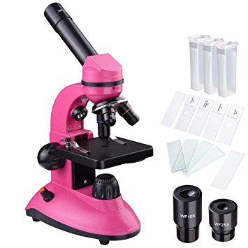 AW 40X-1000X Student Biological Science Cordless Microscope Dual Light Glass Lens with Slides Lab