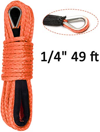 ORCISH 1/4" × 49ft Synthetic Winch Line Cable 7000LB for atvs Winches ATV UTV SUV Truck Boat Synthetic Winch Rope (Orange)