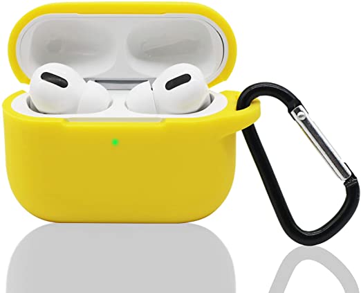 AirPods Pro Case, Silicone Protective Skin Cover with Keychain [Visible Front LED] Shockproof Soft Slim Cases Accessories for AirPods Pro Charging Case (Yellow)