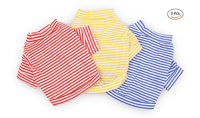 DroolingDog Dog Clothes Pet Striped T-shirt for Small Dogs, Pack of 3