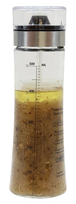 Tablecraft Salad Dressing Shaker, Glass with Plastic & Metal Pour Spout Top, Clear