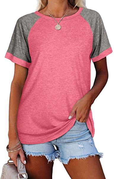 Aokosor T Shirts for Women Raglan Sleeve Summer Tops Color Block Tee