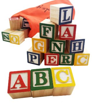 30 Alphabet Blocks with Letters Colors Wooden ABC Toddler Preschool and Kindergarten Building Toy Wood Reading Stacking with Carrying Tote