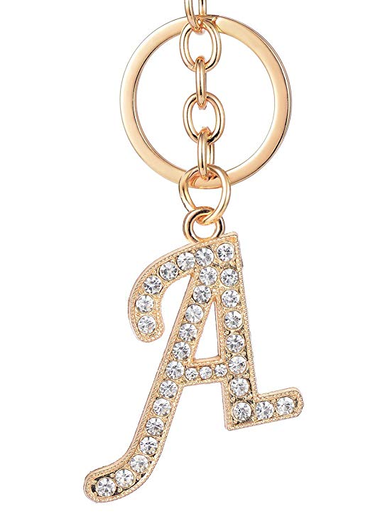 Keychain for Women AlphaAcc Purse Charms for Handbags Crystal Alphabet Initial Letter Pendant with Key Ring
