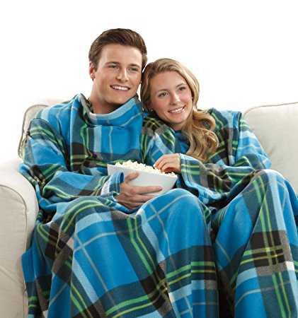 The Original Snuggie - Super Soft Fleece Blanket With Sleeves And Pockets - Blue Plaid