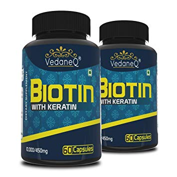 VedaneQ Biotin 10000mcg with Keratin for Hair, Nails & Skin maximum Strength 60 Capsules Hair Supplement for Men & Women (2)
