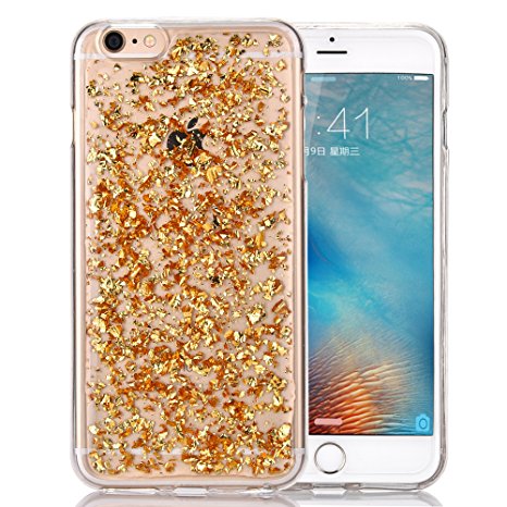 Iphone 6s Case, Luxury Bling Glitter Faceplate Gold Leaf Design Flexible Soft TPU Protective Case Slim Fit for Apple Iphone 6/6s 4.7 Inch Gold