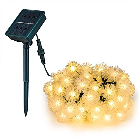 Loende Outdoor Solar String Lights, 50 LED 23FT Waterproof Fairy Dandelion Ball, Perfect for Home, Garden, Bedroom, Yard, Patio, Tree, Wedding, Holiday Decorations (8 Modes Warm White)