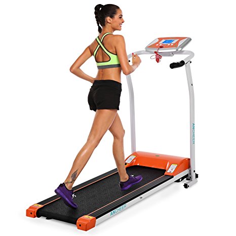 ANCHEER Folding Electric Treadmill, 502 Easy Assembly Motorized Running Machine with Rolling Wheels