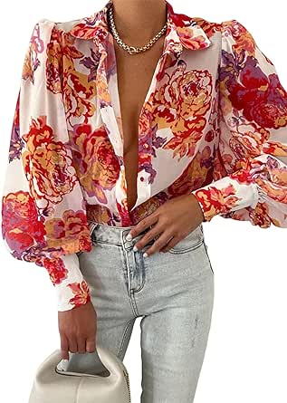 EVALESS Womens Tops Button Down Shirts Print Long Sleeve Blouses for Women Fashion 2024