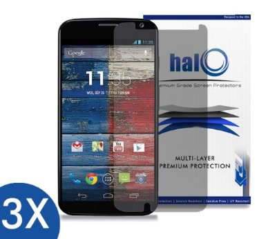 Halo Screen Protector Film High Definition (HD) Clear (Invisible) for Moto X (3-Pack) - Lifetime Replacement Warranty