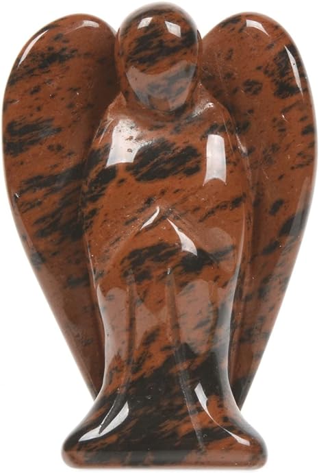 JUSTINSTONES Carved Mahogany Obsidian Gemstone Peace Angel Pocket Guardian AngelHealing Statue 2 inch