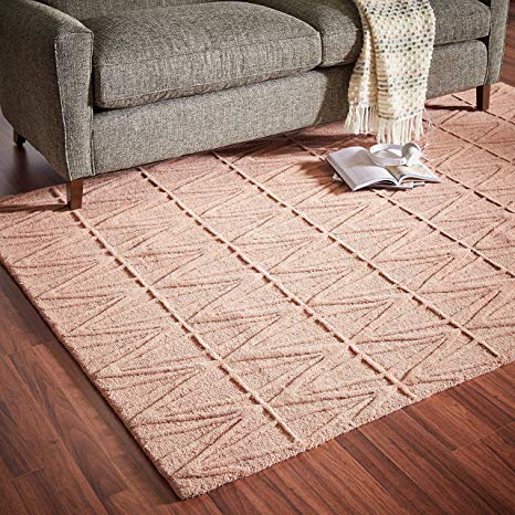 Rivet Sunset Textured Geo Pattern Wool Area Rug, 8' x 10', Pink