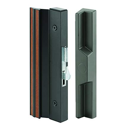 Slide-Co 141752 Sliding Patio Door Handle Set, 4-15/16 in., Extruded Aluminum, Hook Latch, Black w/Wood Grain