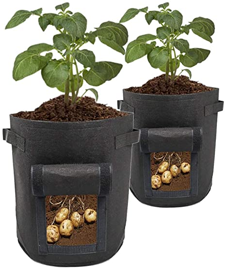 ValueHall Potato Grow Bags Double Layer Non-Woven Cloth Fabric Pots with Handles Window Vegetable Grow Bag V7069 (Black)