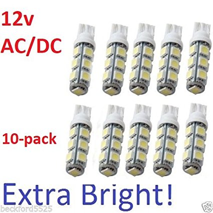 Sago® 10 Pack, Wedge T10-T5 1w Bulb 360deg LED Extra bright for Malibu 12v Dc Landscape Light-13 SMD- pure White