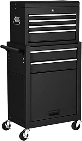 COSTWAYUS Tool Chest COSTWAY 2-in-1-Rolling-Cabinet-Storage-Chest-Box-Garage-Toolbox-Organizer-w-6-Drawers, Black