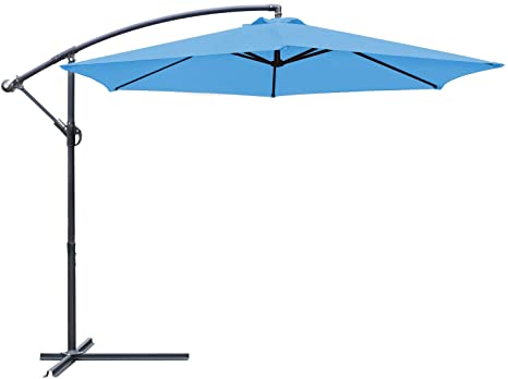 Greesum Offset Umbrella 10FT Cantilever Patio Hanging Umbrella Outdoor Market Umbrella with Crank and Cross Base (Light Blue)