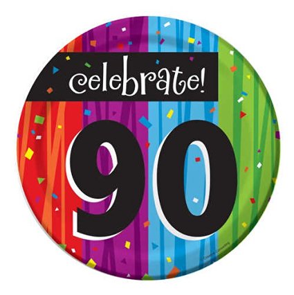 Creative Converting Milestone Celebrations Round Dessert Plates, 8-Count, Celebrate 90
