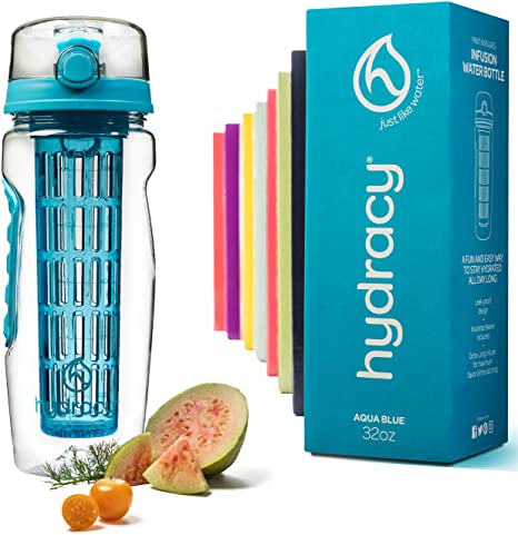 Hydracy Fruit Infuser Water Bottle - 32 oz Sports Bottle - Time Marker & Full Length Infusion Rod   27 Fruit Infused Water Recipes eBook Gift - Your Healthy Hydration Made Easy