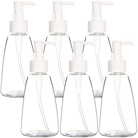 Youngever 6 Pack Plastic Pump Bottles, Refillable Plastic Pump Bottles with Travel Lock, Conical Shape (8 Ounce)