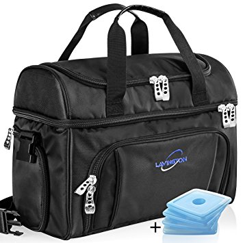 Lavington Insulated Cooler Bag - Large Lunch Bag - Picnic and Travel Tote -Free 4 mini Ice Packs Included - Multiple Pockets & Insulated Compartments - Durable Zippers & Handles.