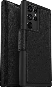 OtterBox Strada Case for Samsung Galaxy S22 Ultra, Shockproof, Drop proof, Premium Leather Protective Folio with Two Card Holders, 3X Tested to Military Standard, Black, No Retail Packaging