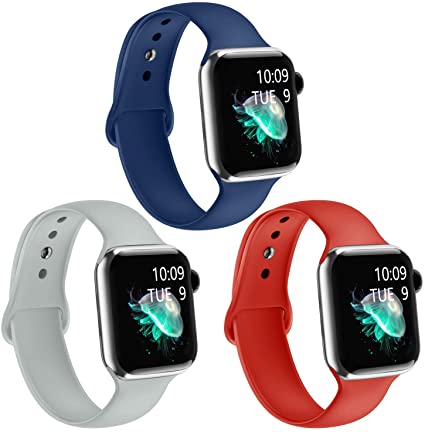 iGK 3 Pack Silicone Band Compatible with Apple Watch Series 5/4/3/2/1, Replacement Wristband for Apple Watch Strap 42mm 44mm 38mm 40mm for Women Men