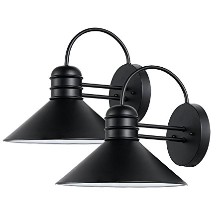 Globe Electric Sebastien 1-Light Outdoor Wall Sconce, 2-Pack, Black Finish, 44165