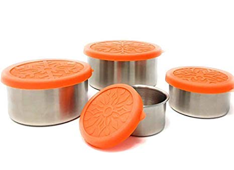 No-Plastic, Non-Toxic Lunch Snack Food Stainless Steel Storage Containers with Silicone Lids, Set of 4 by Little Honu