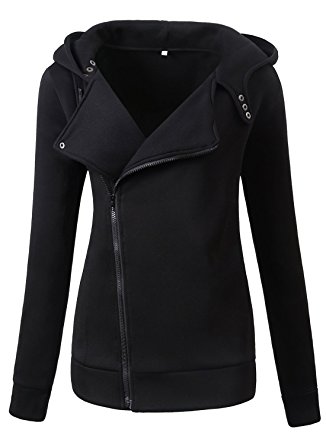 BESUMA Women's Women Slim fit Zip up Hoodie Jacket Casual Oblique Zipper Coat