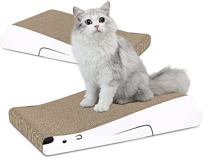 ComSaf Cardboard Cat Scratcher, Polar Bear Shaped Scratching Pad, Incline Curved Corrugated Scratch Bed Lounge for Indoor Cats Kitten Kitty, Protecting Furniture, Reversible and Durable, Pack of 2