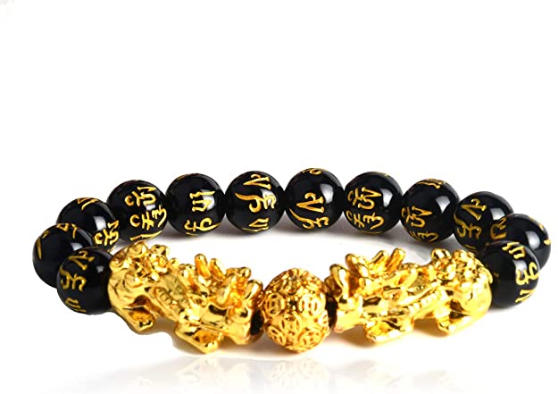 BEAUTEVER Feng Shui Lucky Nafu Wealth Bracelet Pi Xiu Pi Yao Black Beads Obsidian Friendship Charm Bracelet for Men Women Adjustable Set