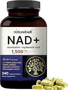 NatureBell NAD  1,500mg Per Serving, 240 Veggie Capsules | 10-in-1 Complex with Resveratrol Plus Hyaluronic Acid, Quercetin, Fisetin, Collagen, & More – Nicotinamide Supplement – Non-GMO