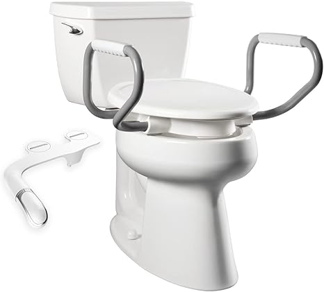 Bemis 7YE5310H20 Assurance with Clean Shield Support Arms and Bidet Attachment, Elongated 3" Raised Toilet Seat, White