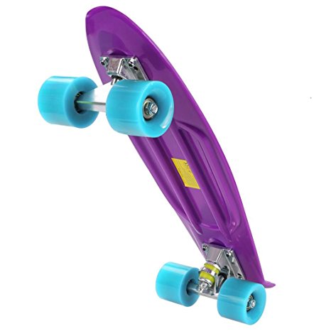 Ancheer Mini Cruiser Skateboard 22" Complete Classic 70's Retro Style Plastic Skate Board for Teens Kids Age 4 Up