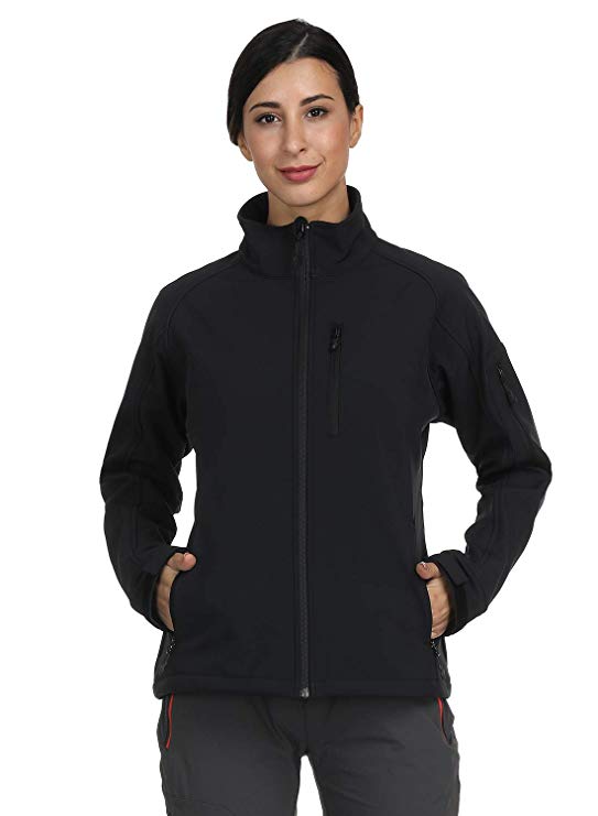 MIER Women's Windproof Softshell Jacket Front Zip Tactical Jacket with Fleece Lined, Water Resistant, YKK Zipper, XL