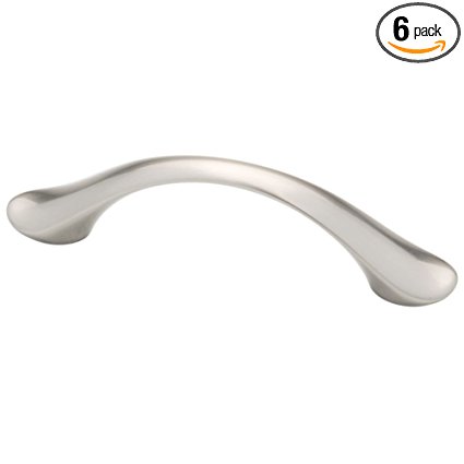 BRAINERD P18007V-SN-C 3inc or 3-3/4inc Dual Mount Vuelo Kitchen or Furniture Cabinet Hardware Handle Pull, 6 Pack, Satin Nickel