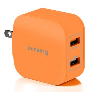 Lumsing Quick Charge 2 Port Wall Charger, 20W QC2.0 Dual USB Port Travel Charger for iPhone,Samsung Galaxy S5 S6 Edge Note 4 5, Google Nexus 6, Sony Xperia Z3 Z4 Tablet-Orange