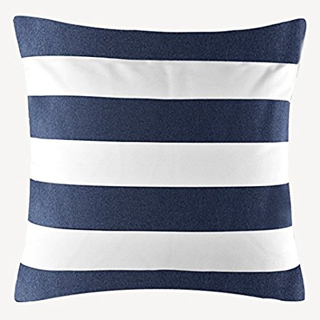 TAOSON Home Decorative Cotton Canvas Square Throw Pillow Cover Cushion Case Stripe Toss Pillowcase with Hidden Zipper Closure Multiple Colors (18"x18"(45x45cm), Navy Blue
