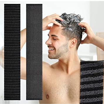 2 Pieces Exfoliating Back Scrubber, Exfoliating Body Brush Back Washer, Body Back Scrubber Towel for Shower for Men and Women (Black Plaid, Black Stripes)